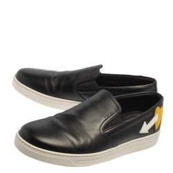 Pre Owned Prada Black Leather Slip on Sneakers Size 41.5