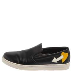 Pre Owned Prada Black Leather Slip on Sneakers Size 41.5