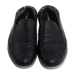 Pre Owned Prada Black Leather Slip on Sneakers Size 44