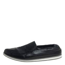 Pre Owned Prada Black Leather Slip on Sneakers Size 44