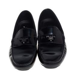 Pre Owned حذاء لوفرز برادا سليب أون جلد أسود مقاس 40.5