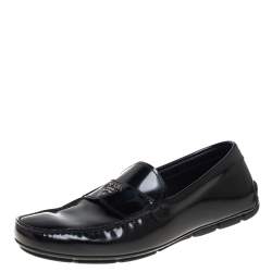 Pre Owned حذاء لوفرز برادا سليب أون جلد أسود مقاس 40.5