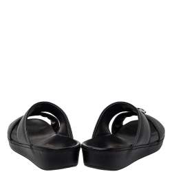 Prada Black Leather  Buckle Slide Flat Sandals Size 41.5
