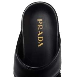 Prada Black Leather  Buckle Slide Flat Sandals Size 41.5