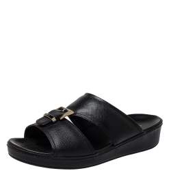 Prada Black Leather  Buckle Slide Flat Sandals Size 41.5