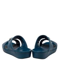 Prada Blue Saffiano Leather Slide Sandals Size 41.5