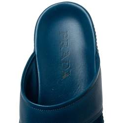 Prada Blue Saffiano Leather Slide Sandals Size 41.5