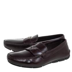 Pre Owned Prada Brown Leather Slip On Loafers Size 43