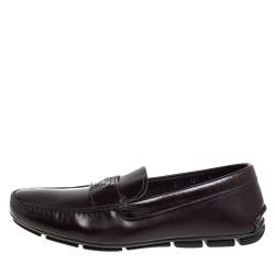 Pre Owned Prada Brown Leather Slip On Loafers Size 43