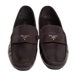 Pre Owned Prada Brown Leather Slip On Loafers Size 43