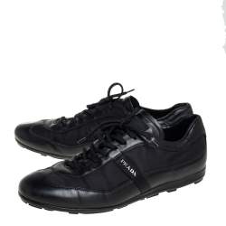 Pre Owned Prada Black Leather And Nylon Low Top Sneakers Size 42