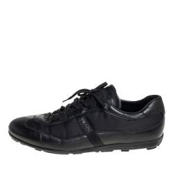 Pre Owned Prada Black Leather And Nylon Low Top Sneakers Size 42