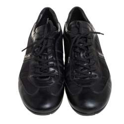 Pre Owned Prada Black Leather And Nylon Low Top Sneakers Size 42