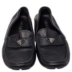 Pre Owned حذاء لوفر برادا درايفر جلد أسود مقاس 42.5