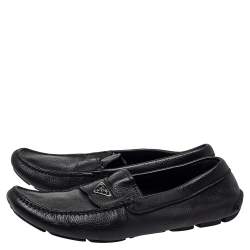 Pre Owned حذاء لوفر برادا درايفر جلد أسود مقاس 42.5