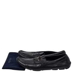 Pre Owned حذاء لوفر برادا درايفر جلد أسود مقاس 42.5