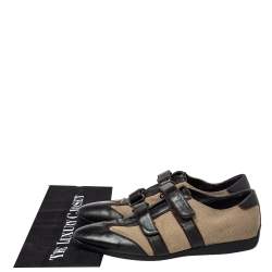 Pre Owned Prada Sport Dark Brown/Beige Canvas and Leather Velcro Sneakers Size 37