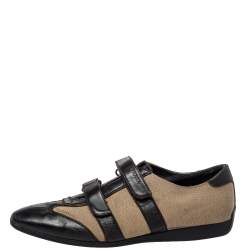 Pre Owned Prada Sport Dark Brown/Beige Canvas and Leather Velcro Sneakers Size 37