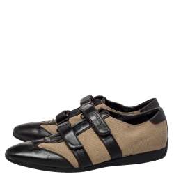Pre Owned Prada Sport Dark Brown/Beige Canvas and Leather Velcro Sneakers Size 37