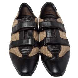 Pre Owned Prada Sport Dark Brown/Beige Canvas and Leather Velcro Sneakers Size 37
