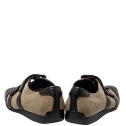 Pre Owned Prada Sport Dark Brown/Beige Canvas and Leather Velcro Sneakers Size 37