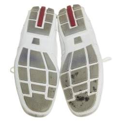 Pre Owned حذاء رياضي برادا سبورت جلد أبيض منخفض من أعلى مقاس 42