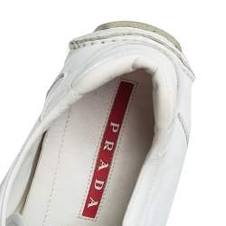 Pre Owned حذاء رياضي برادا سبورت جلد أبيض منخفض من أعلى مقاس 42