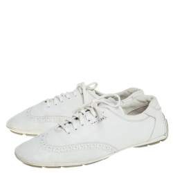 Pre Owned حذاء رياضي برادا سبورت جلد أبيض منخفض من أعلى مقاس 42