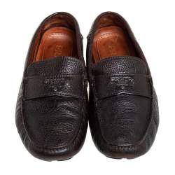 Prada Dark Brown Leather Slip On Loafers Size 41