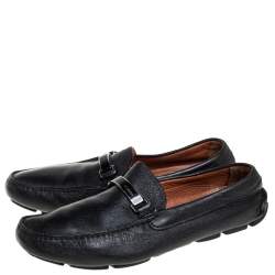 Prada Black Leather Logo Embellished Loafers Size 41