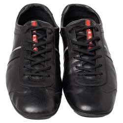 Prada Black Leather Low Top Sneakers Size 45