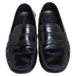 مملوكة مسبقًا Prada Black Leather Penny Slip On Loafers Size 42.5