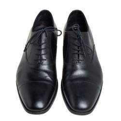 Pre Owned حذاء برادا أوكسفورد جلد سافيانو أسود برباط مقاس 43.5