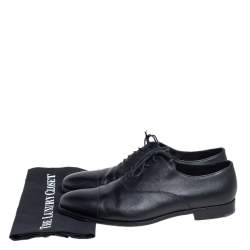 Pre Owned حذاء برادا أوكسفورد جلد سافيانو أسود برباط مقاس 43.5