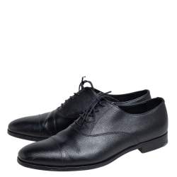 Pre Owned حذاء برادا أوكسفورد جلد سافيانو أسود برباط مقاس 43.5