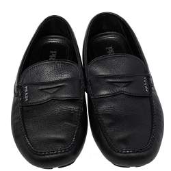 Pre Owned Prada Black Leather Slip On Loafers Size 42.5