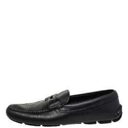 Pre Owned Prada Black Leather Slip On Loafers Size 42.5