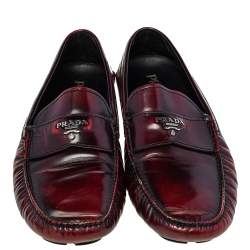 Prada Burgundy Leather Slip on Loafers Size 44.5