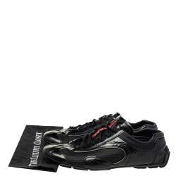 Prada Black Mesh And Patent Leather Low Top Sneakers Size 44