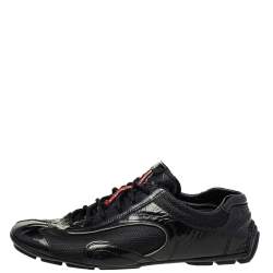 Prada Black Mesh And Patent Leather Low Top Sneakers Size 44