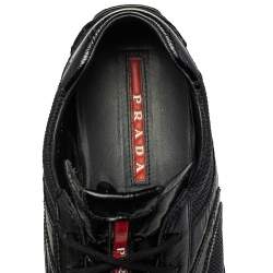 Prada Black Mesh And Patent Leather Low Top Sneakers Size 44