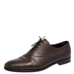 Pre Owned Prada Brown Leather Lace Up Oxford Size 43