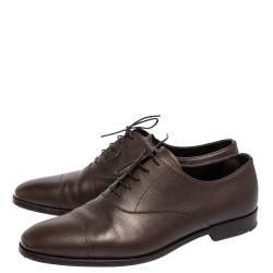 مملوكة مسبقًا حذاء أوكسفورد برادا جلد بني برباط مقاس 43