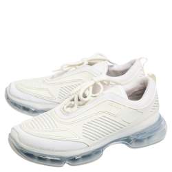 Pre Owned Prada White Knit Fabric And Rubber Cloudbust Air Low Top Sneakers Size 39.5