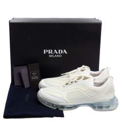 Pre Owned Prada White Knit Fabric And Rubber Cloudbust Air Low Top Sneakers Size 39.5