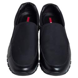 Prada Black Leather and Canvas Slip On Sneakers Size 43