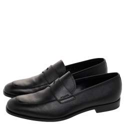 مملوكة مسبقًا Prada Black Saffiano Leather Penny Slip On Loafers Size 42