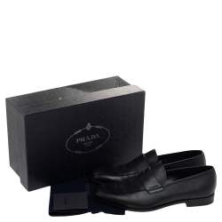 مملوكة مسبقًا Prada Black Saffiano Leather Penny Slip On Loafers Size 42