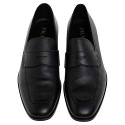 مملوكة مسبقًا Prada Black Saffiano Leather Penny Slip On Loafers Size 42