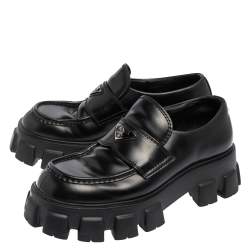 Prada Black Patent Leather Monolith Chunky Loafers Size 42.5